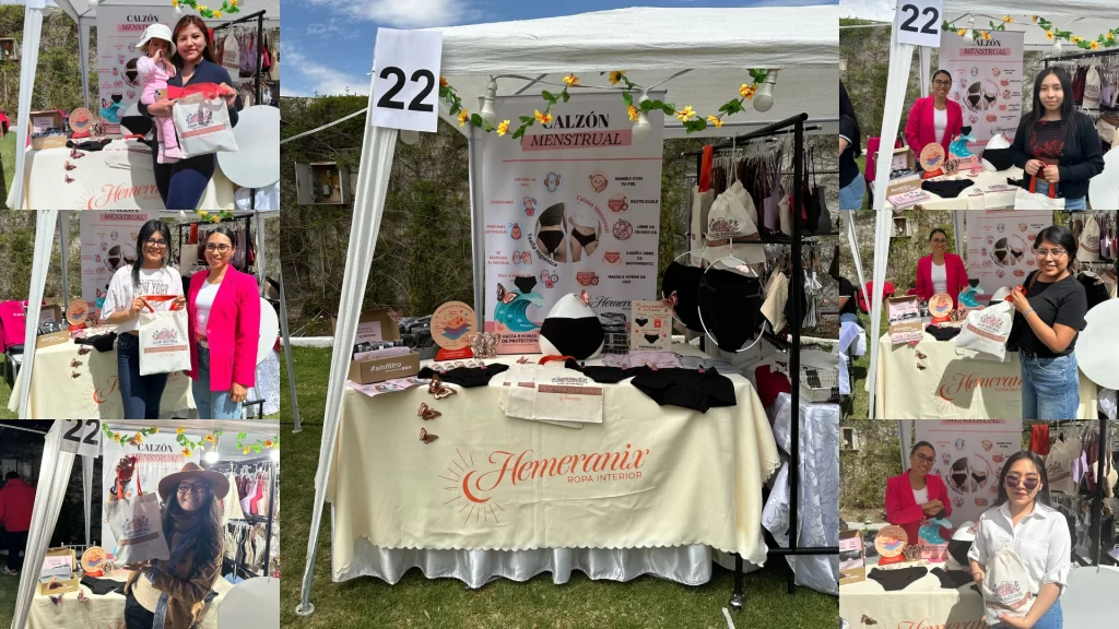 Hemeranix presentando el calzón menstrual en la Feria Vulcanika de Arequipa 2025 con gran acogida del público